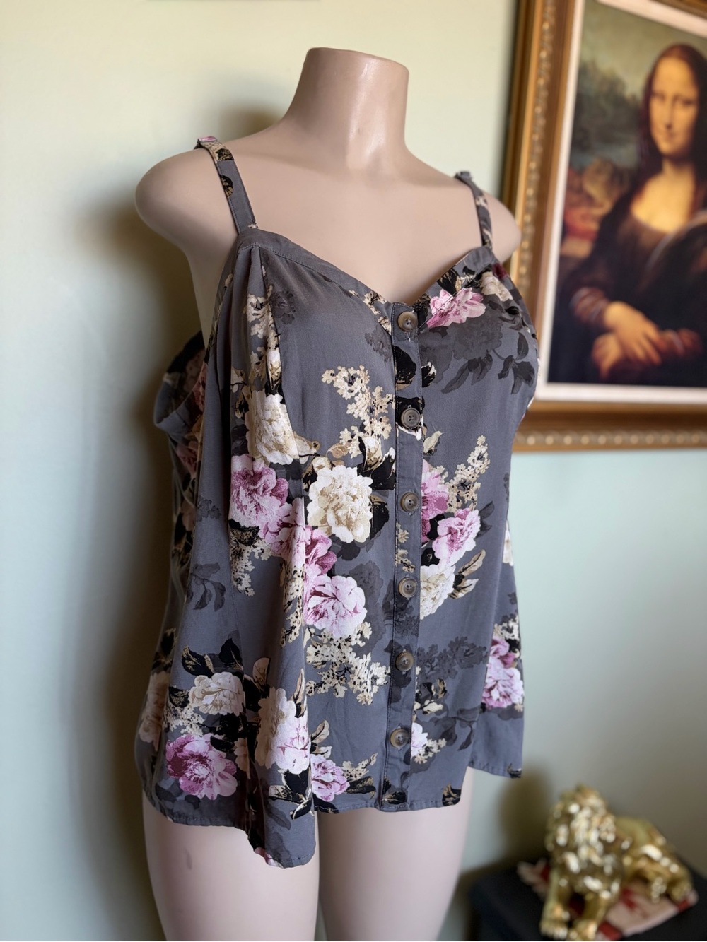 Torrid Gray Pink Floral Camisole Tank Top Size 3 Boho Chic Feminine Cottagecore - Picture 9 of 16